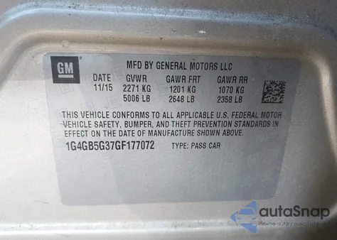 2016 Buick Lacrosse from USA, damaged, VIN 1G4GB5G37GF177072